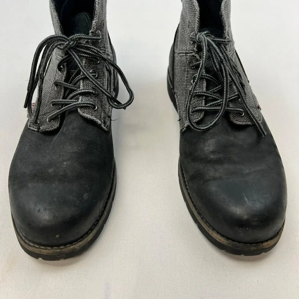 Levi’s Men’s Lace Up Boots Black Leather Gray Textile Size 8.5